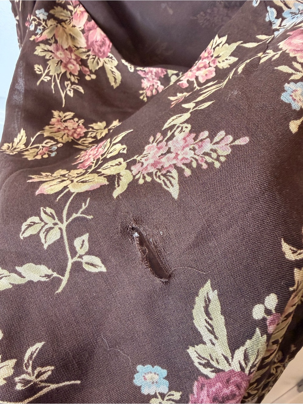 Vintage 90s Lauren Ralph Lauren 82% Wool Floral Midi Skirt Brown Lined 14 TEAR - Picture 9 of 13